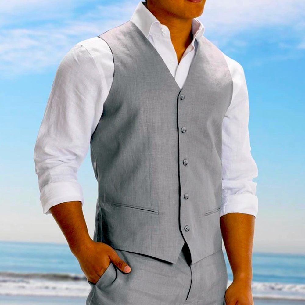 MONACO ITALIAN LINEN VEST IN STEEL GRAY size L